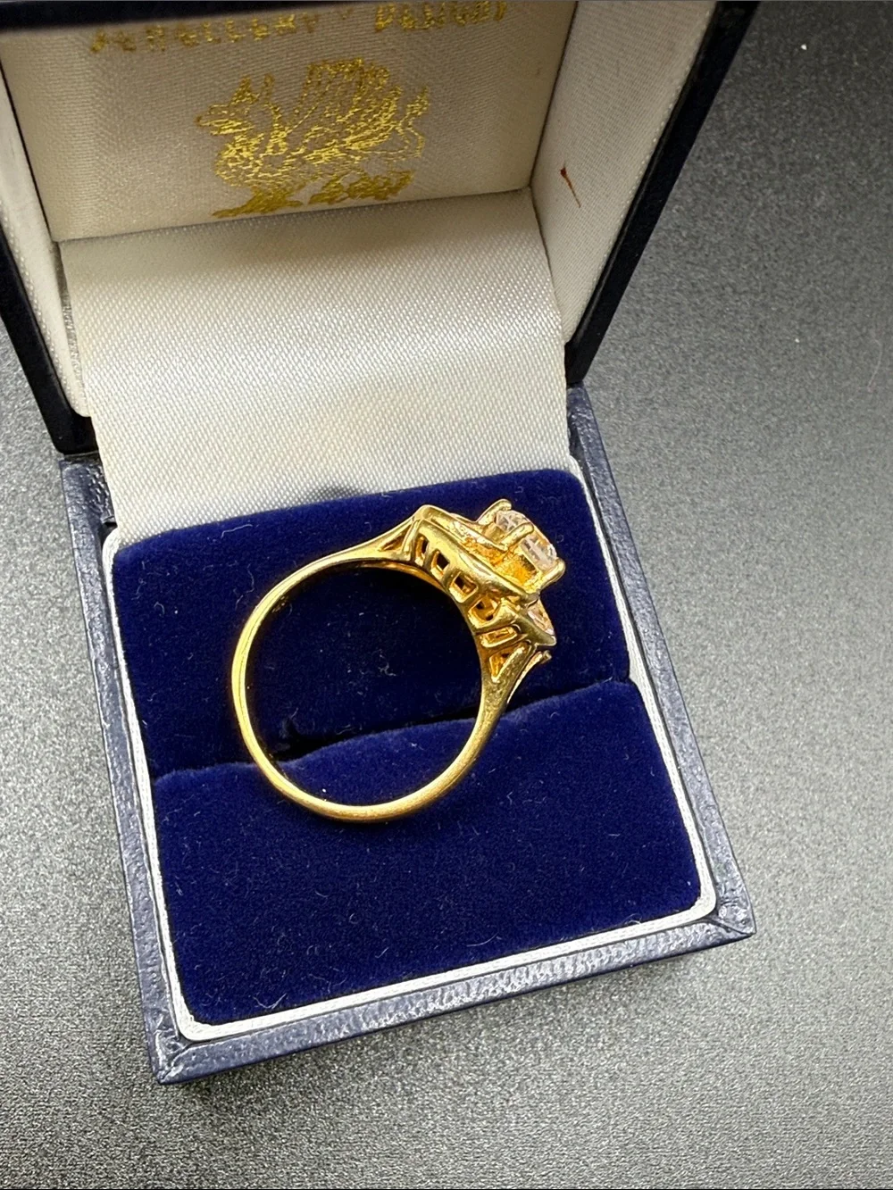 Gold-Tone Floral Cluster Ring with Clear Center Stone Women Jewelry
